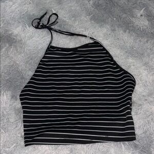 SHEIN Black and White Crop Halter Tank Top